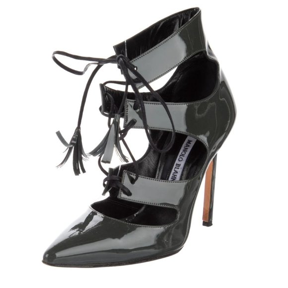Manolo Blahnik Shoes - MANOLO BLAHNIK Patent Leather Cutout Accent Pumps Size 36